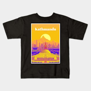 Kathmandu Nepal Vintage Travel and Tourism Advertising Print Kids T-Shirt